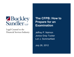 The CFPB: How to Prepare for an Examination Legal Counsel to the