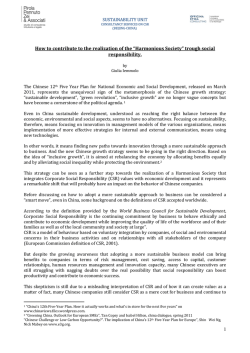 &nbsp;  How&nbsp;to&nbsp;contribute&nbsp;to&nbsp;the&nbsp;realization&nbsp;of&nbsp;the&nbsp;&ldquo;Harmonious&nbsp;Society&rdquo;&nbsp;trough&nbsp;social&nbsp; responsibility.&nbsp;