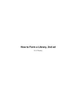 How to Form a Library, 2nd ed H. B. Wheatley