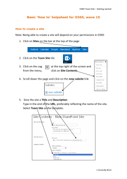 Basic ‘How to’ helpsheet for O365, wave 15 Sites Team Site