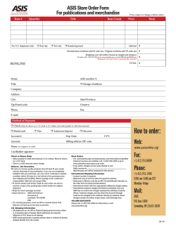 ASIS Store Order Form For publications and merchandise