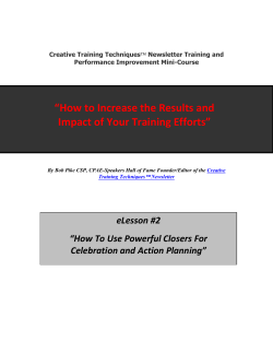 “How to Increase the Results and  Impact of Your Training Efforts”   eLesson #2