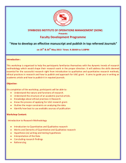Faculty Development Programme SYMBIOSIS INSTITUTE OF OPERATIONS MANAGEMENT (SIOM)