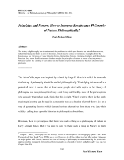 Principles and Powers: How to Interpret Renaissance Philosophy of Nature Philosophically? Abstract