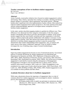 Teacher conceptions of how to facilitate student engagement Abstract