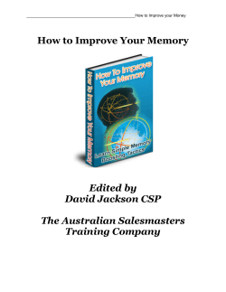 How to Improve Your Memory Edited by David Jackson CSP The Australian Salesmasters
