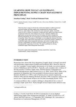 LEARNING HOW TO EAT AN ELEPHANT: IMPLEMENTING SUPPLY CHAIN MANAGEMENT PRINCIPLES