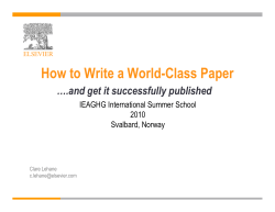 How to Write a World-Class Paper and get it successfully published