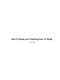 How To Study and Teaching How To Study F. M. McMurry