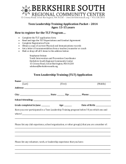 Teen Leadership Training Application Packet – 2014 Ages: 13-15 years