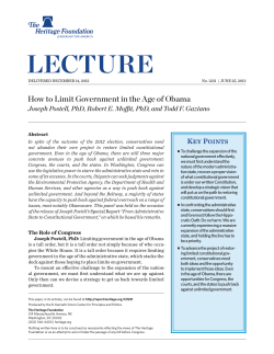 LECTURE How to Limit Government in the Age of Obama Key Points