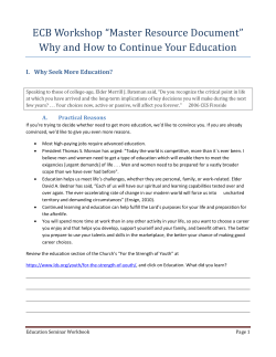 ECB Workshop “Master Resource Document”  I.  Why Seek More Education?