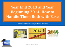 Year End 2013 and Year Beginning 2014: How to