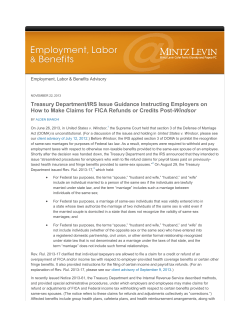 Treasury Department/IRS Issue Guidance Instructing Employers on Windsor  Employment, Labor &amp; Benefits