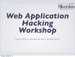 Web Application Hacking Workshop Learn how to penetrate like a professional