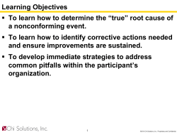 Learning Objectives a nonconforming event. and ensure improvements are sustained.