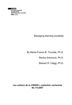 Managing learning societally By Marie-France B. Turcotte, Ph.D. Slavka Antonova, Ph.D.
