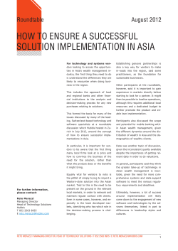 HOW TO ENSURE A SUCCESSFUL SOLUTION IMPLEMENTATION IN ASIA Roundtable