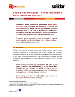 – how to implement a Social policy innovation social investment approach