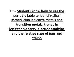 1C Students know how to use the 1C – Students know how to use the  periodic table to identify alkali  metals, alkaline earth metals and 