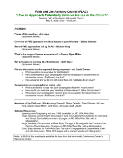 &ldquo;How to Approach Potentially Divisive Issues in the Church&rdquo; AGENDA