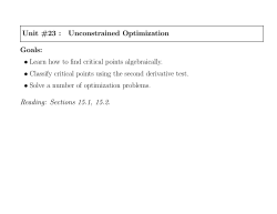 Unit #23 : Unconstrained Optimization Goals: