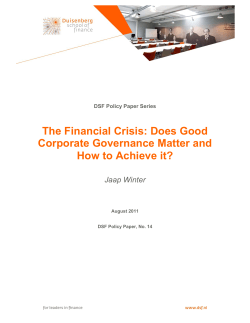 The Financial Crisis: Does Good Corporate Governance Matter and