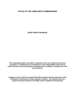 OFFICE OF THE COMPLAINTS COMMISSIONER Small Claims Handbook