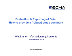 Evaluation &amp; Reporting of Data: Webinar on Information requirements 30 November 2009