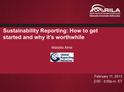 Sustainability Reporting: How to get started and why it’s worthwhile Marjella Alma