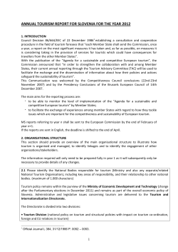 ANNUAL TOURISM REPORT FOR SLOVENIA FOR THE YEAR 2012