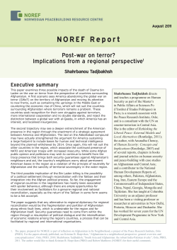 N O R E F   R e p o... Post-war on terror? Implications from a regional perspective Executive summary