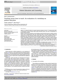 Teaching nurses how to teach: An evaluation of a workshop... patient education Giulia Lamiani , Ann Furey
