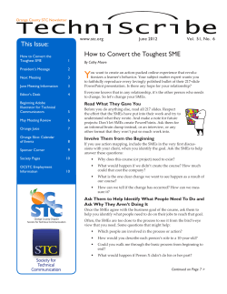 Y This Issue: How to Convert the Toughest SME www.stc.org