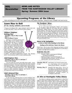 HVL Newsletter Learn How to Knit NEWS AND NOTES
