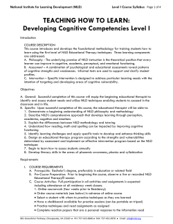 TEACHING HOW TO LEARN: Developing Cognitive Competencies Level I