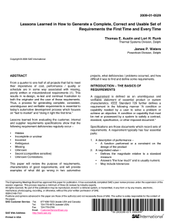 Lessons Learned in How to Generate a Complete, Correct and... Requirements the First Time and Every Time