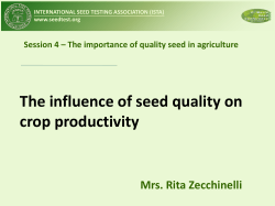 The influence of seed quality on crop productivity Mrs. Rita Zecchinelli