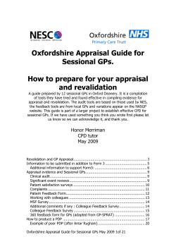 Oxfordshire Appraisal Guide for Sessional GPs.  How to prepare for your appraisal
