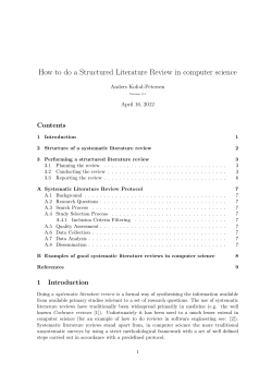 How to do a Structured Literature Review in computer science Contents