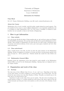University of Glasgow Department of Mathematics Course 1S 2009-2010 Information for Students