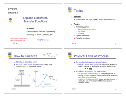 Topics Laplace Transform, Transfer Functions EECE360