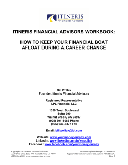 ITINERIS FINANCIAL ADVISORS WORKBOOK:  HOW TO KEEP YOUR FINANCIAL BOAT