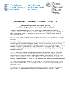   JOINT STATEMENT PREPARED BY THE CPSO AND THE CFPC 