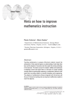 Hints on how to improve mathematics instruction Invited Papers