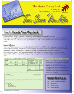 Teen Savers Newsletter Decode Your Paycheck. The Maries County Bank &amp; Branches