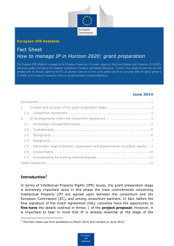 Fact Sheet How to manage IP in Horizon 2020: grant preparation