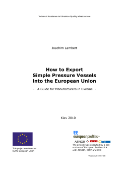 How to Export Simple Pressure Vessels into the European Union Joachim Lambert