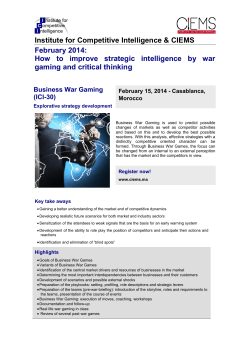 Institute for Competitive Intelligence &amp; CIEMS February 2014: gaming and critical thinking