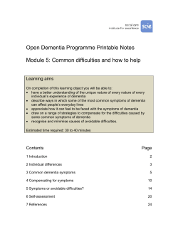 Open Dementia Programme Printable Notes Learning aims